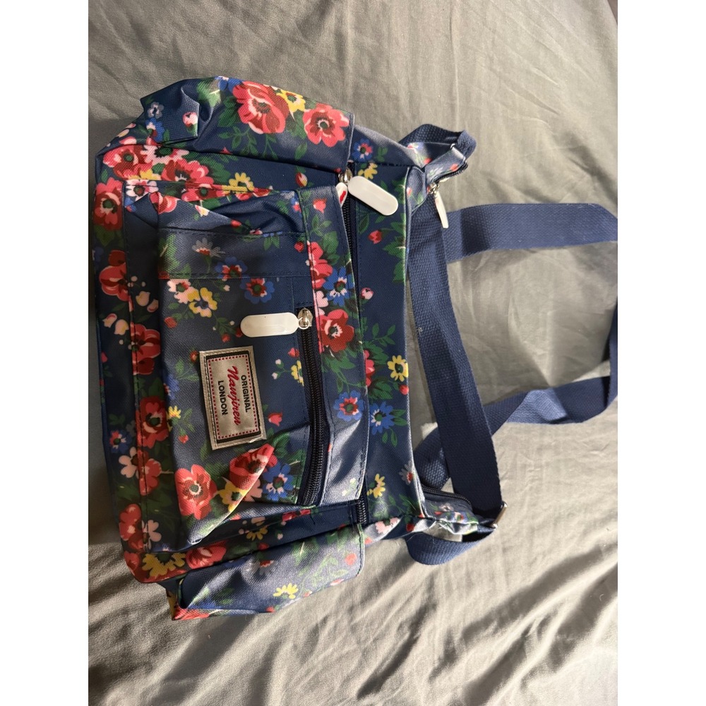 Nanjiren London Navy Blue Floral Crossbody Bag Multi Pocket Messenger Purse